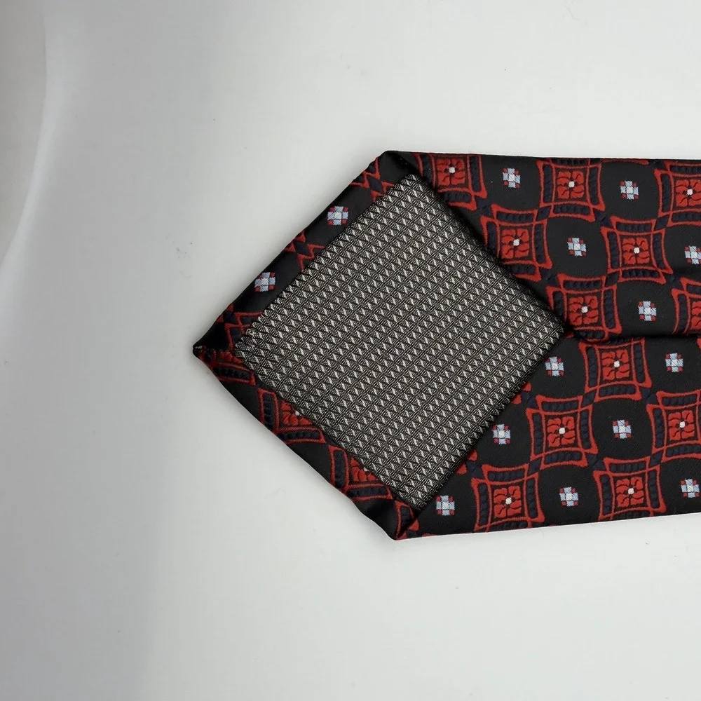 Alexander Julian Coolers Men's Tie Black Red Silver‎ Necktie Cross Check Square